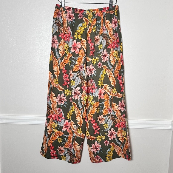 Sanctuary Wide Leg Cropped Pants Side Slit Cotton Lightweight PullOn Floral - Picture 15 of 16